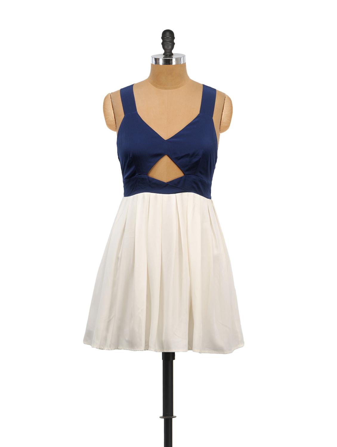 White And Blue Front Keyhole Dress - Schwof
