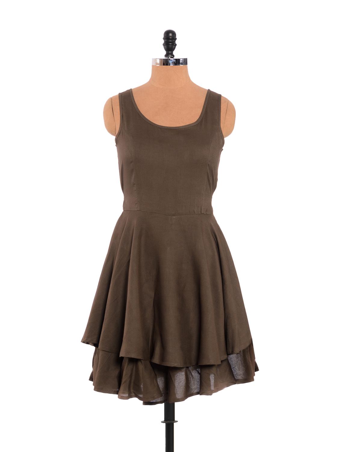 Smart Brown Layered Dress With Drawstring Waist - URBAN RELIGION