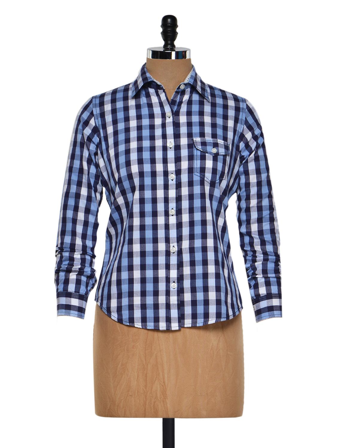Blue And White Checkered Shirt - Fast N Fashion