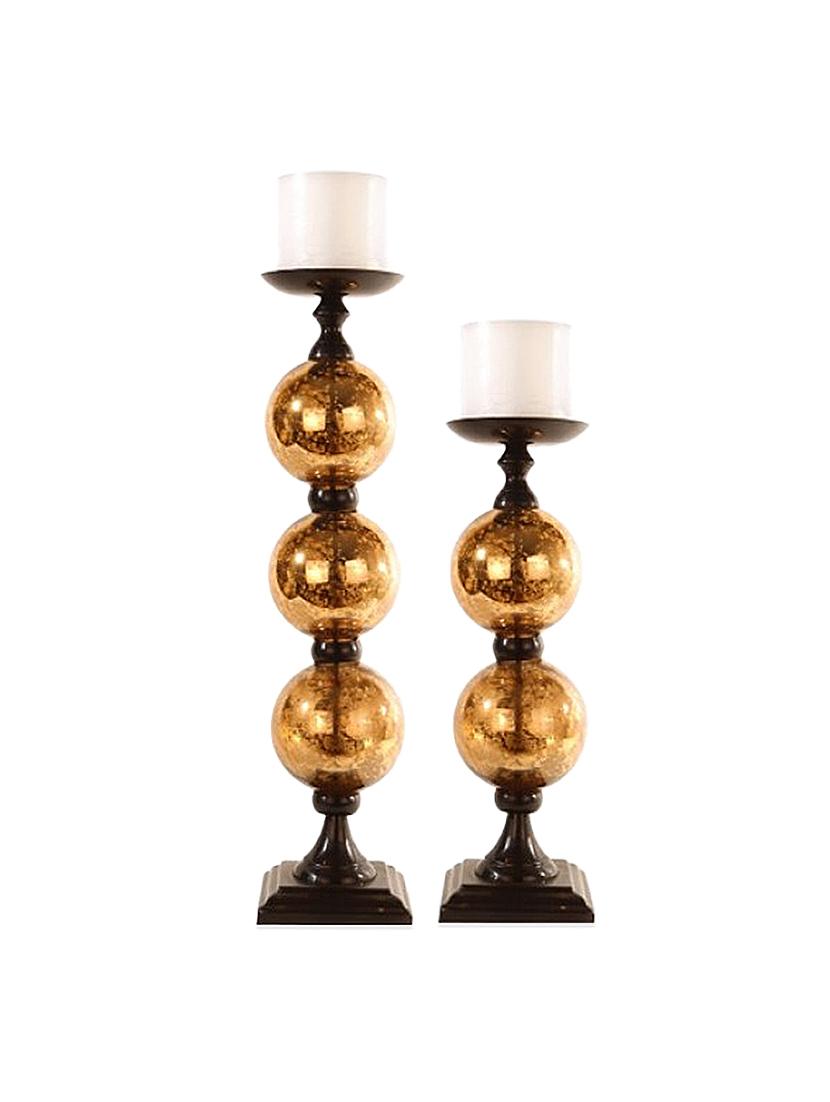 Pillar Candle Holders With Gold Mercury Glass-set Of 2 - The Yellow Door