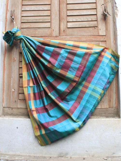 Blue And Maroon Striped Banarasi Saree - BANARASI STYLE