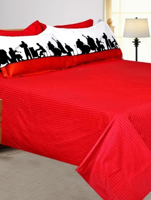 Red Plain 1 Double Bedsheet With 4 Pillow Covers - Salona Bichona