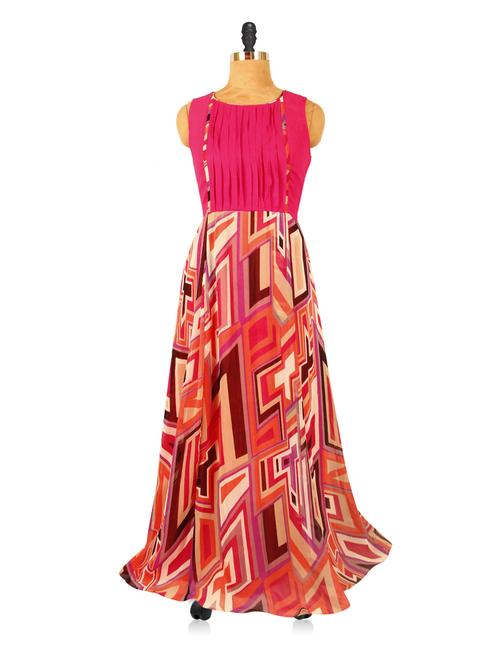 Multi-coloured Printed Maxi Dress With A Back Cut Out Detailing - RiniSeal
