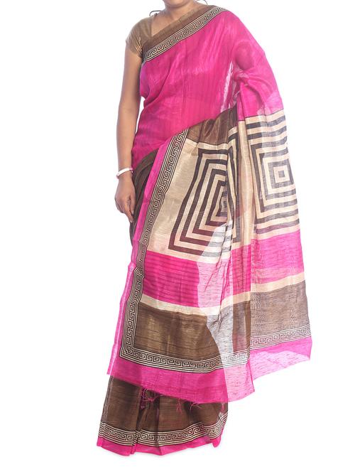 Pink And Brown Art Silk Saree - Saraswati