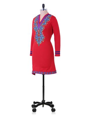 Red And Blue Winter woolen kurta - 937252 - Standard Image - 2