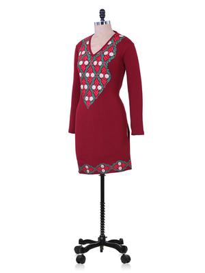 Maroon And Green Woolen woolen kurta - 937266 - Standard Image - 2