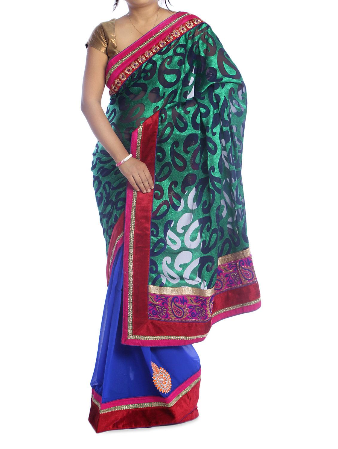 Green And Blue Paisley Saree - Suchi Fashion