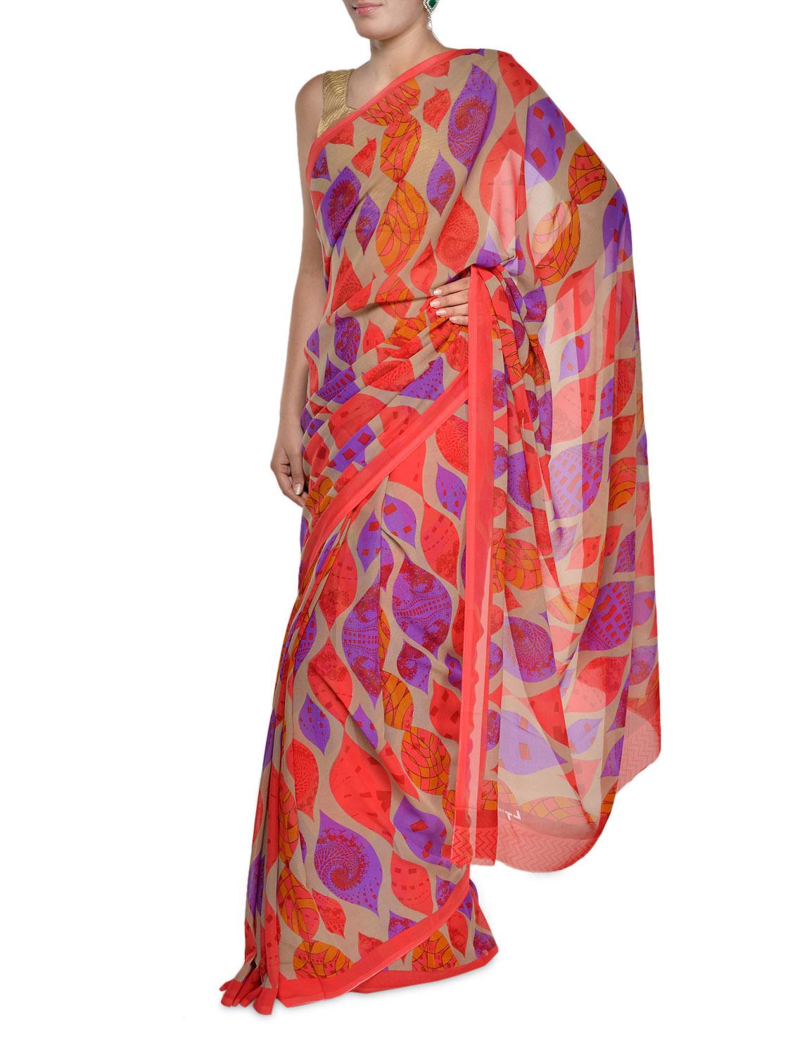 Colourful Leaf Print Georgette Saree - Aggarwal Sarees