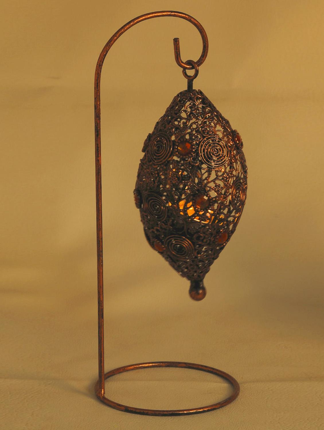 Bird Nest Wrought Iron Tea Light Holder With Colored Glass - Aapno Rajasthan