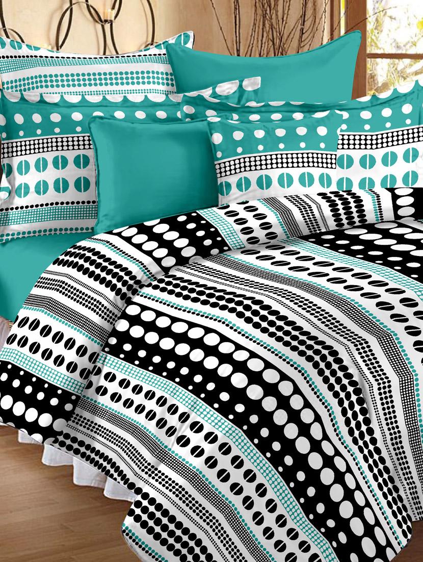 Polka Dotted Color Block Double Bedsheet With Pillow Cover - Story @ Home
