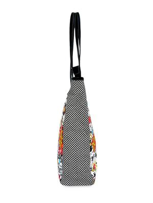 white printed canvas shopping bag with leatherette strap - 9543470 - Standard Image - 5