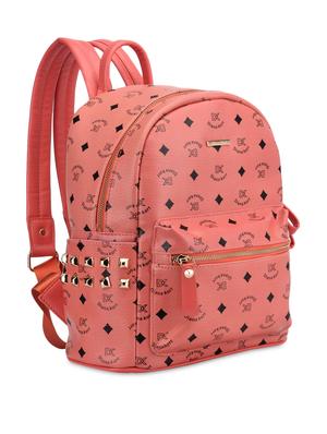 peach printed and studded faux leather backpack - 9545563 - Standard Image - 5