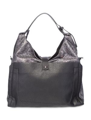black textured leatherette hobo bag - 9545971 - Standard Image - 2