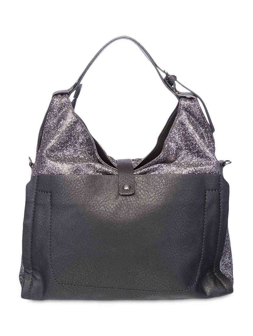 black textured leatherette hobo bag - 9545971 - Zoom Image - 2