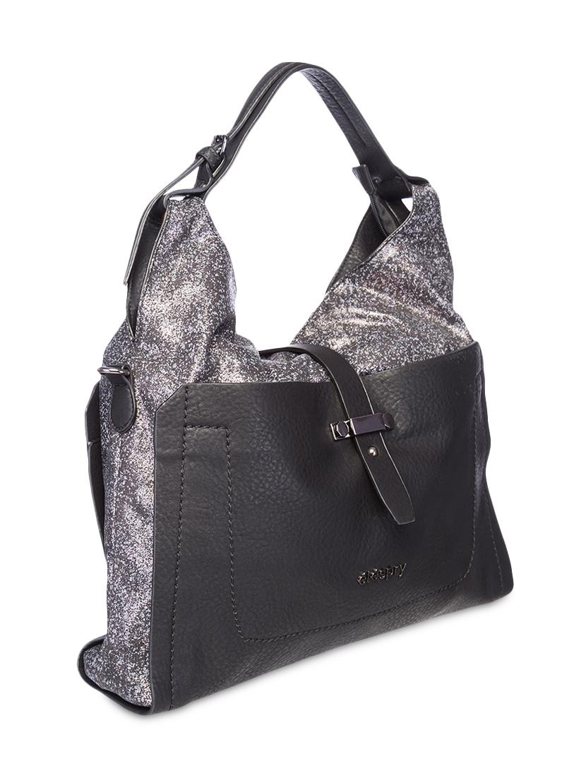 black textured leatherette hobo bag - 9545971 - Zoom Image - 5