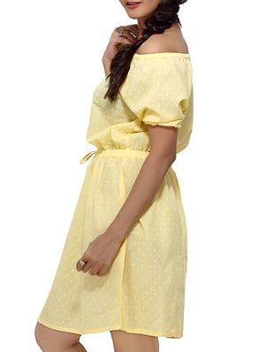 Yellow Cotton Short Sleeves Blouson Dress - 9548309 - Standard Image - 2