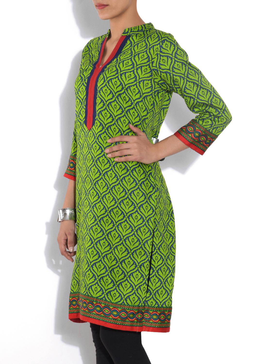 green viscose straight kurta - 9553520 - Zoom Image - 2