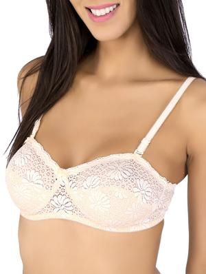 Beige Laced Printed Demi Bra - 9559212 - Standard Image - 2