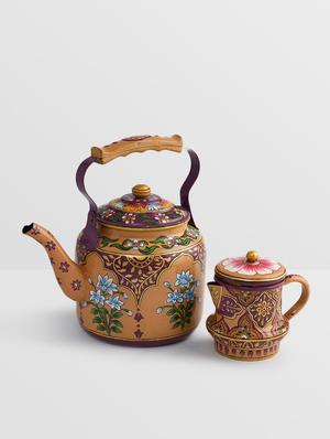 multicoloured handpainted kettle and milk pot set - 9559722 - Standard Image - 2