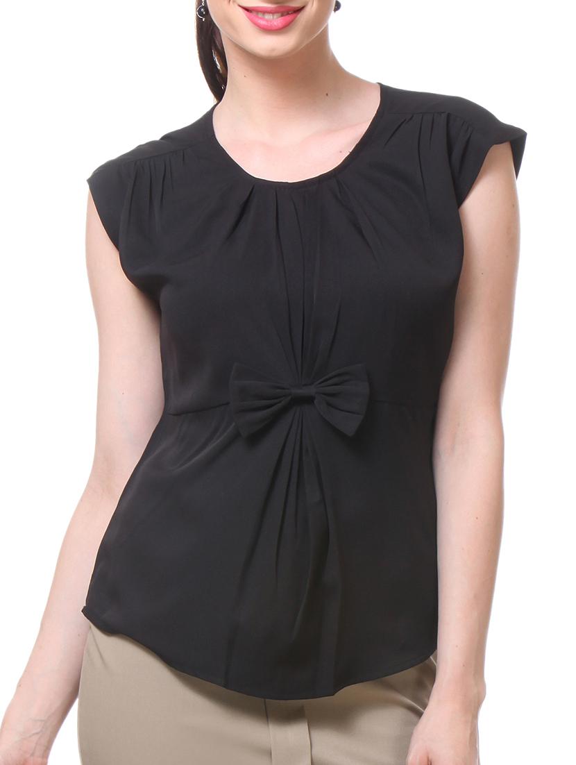 Black Polycrepe Bow Top - By
