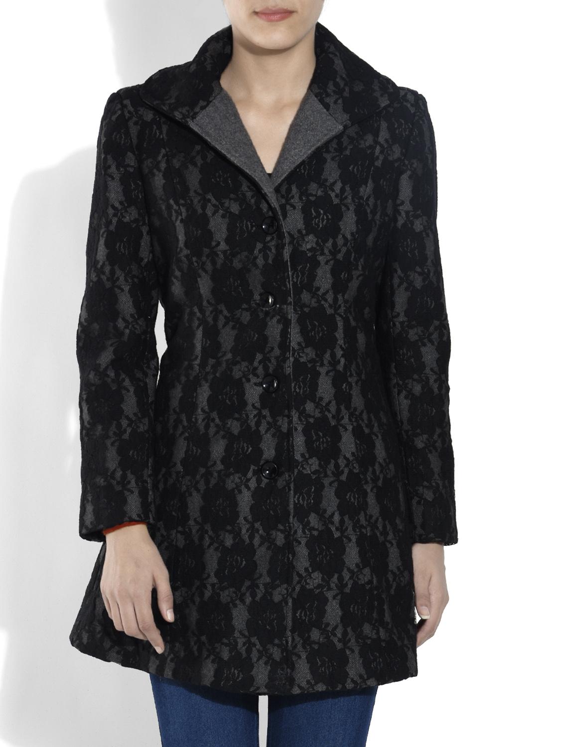 Grey Woollen And Poly Net Coat - By