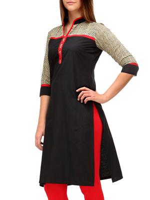 printed black cotton kurta - 9569947 - Standard Image - 2