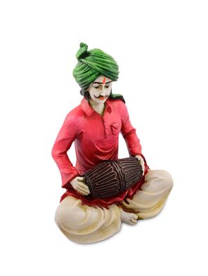 green and orange polyresin rajasthani musician showpiece - 9572165 - Standard Image - 2