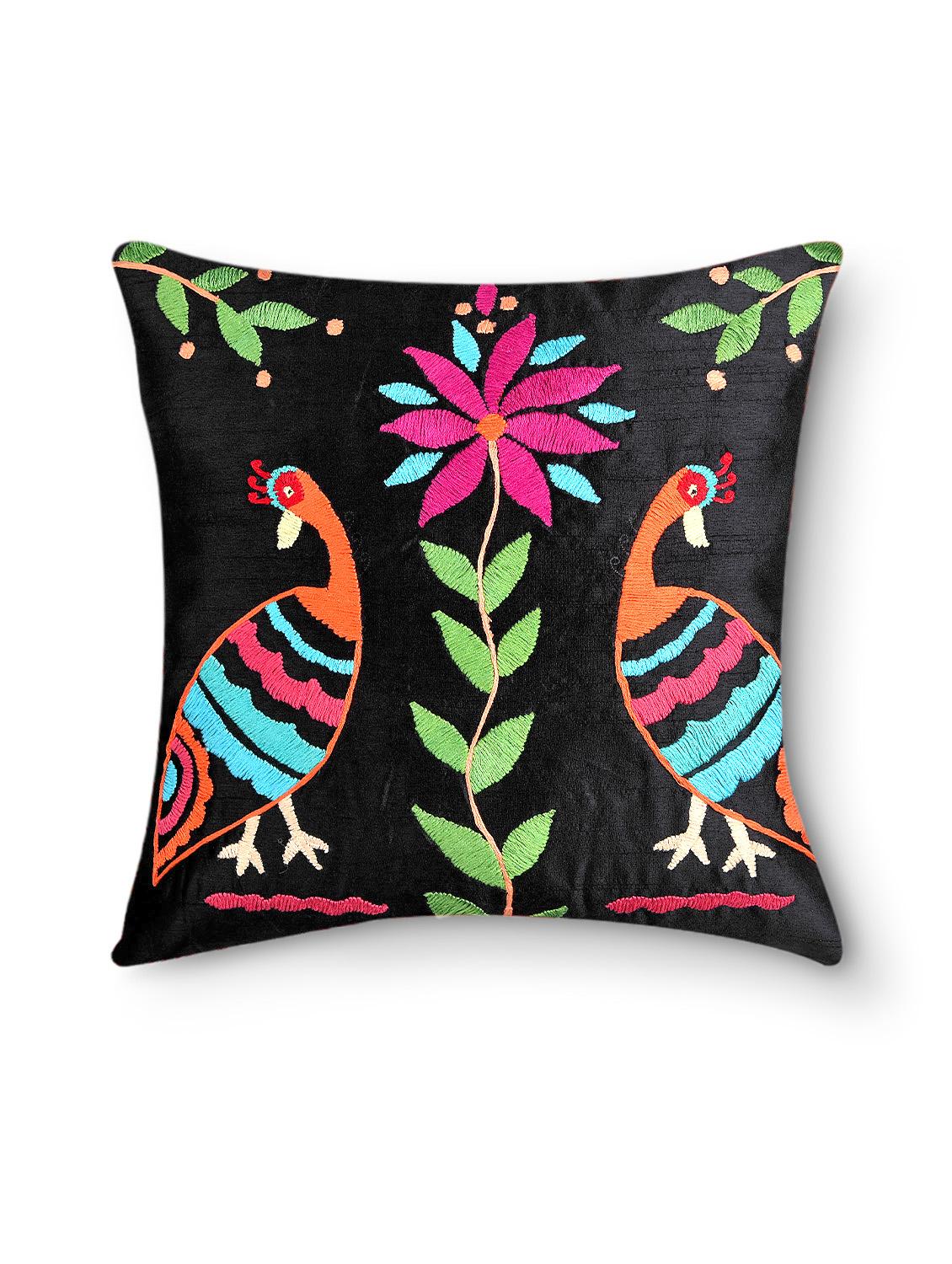 black embroidered cushion cover - 9573606 - Zoom Image - 2