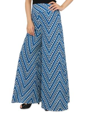 indigo and white cotton printed pallazo - 9582264 - Standard Image - 2