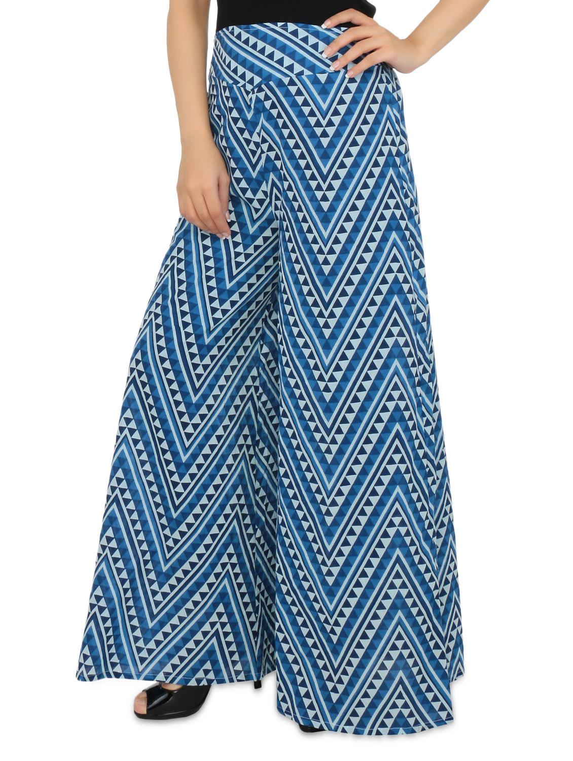 indigo and white cotton printed pallazo - 9582264 - Zoom Image - 2