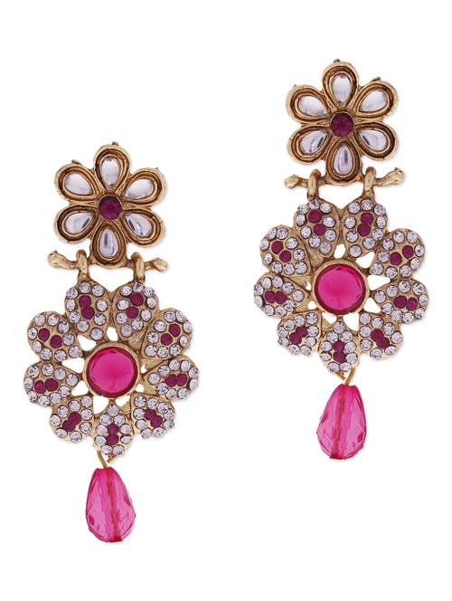 pink and silver crystal embellished floral earrings - 9590409 - Standard Image - 1