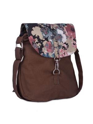 brown floral printed canvas sling bag - 9594057 - Standard Image - 5