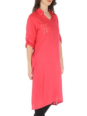 pink embellished rayon kurti - 9595800 - Standard Image - 2
