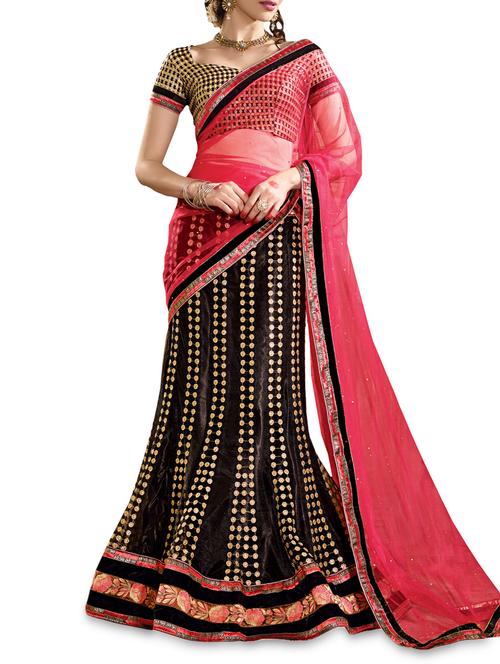 black net embellished unstitched lehenga set - 9598265 - Very Small Image - 1