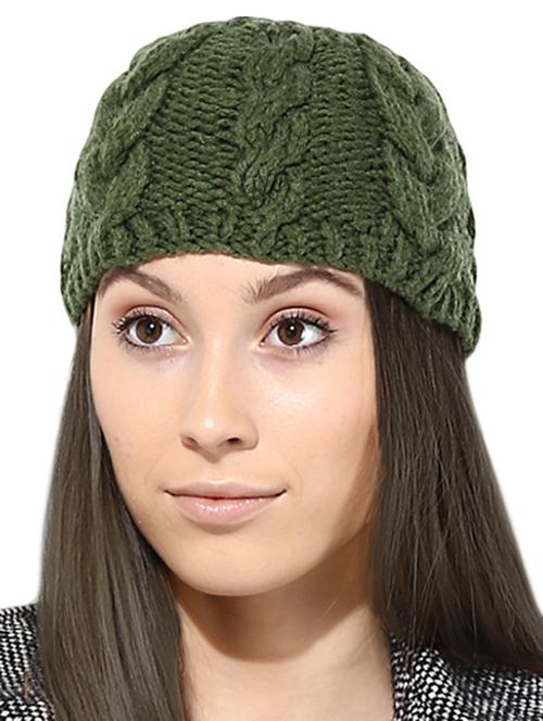 dark green knitted acrylic beanie cap - 9599818 - Standard Image - 1
