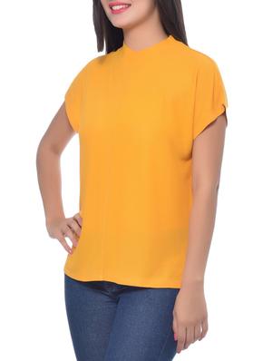 yellow viscose crepe long neck kimono top - 9612253 - Standard Image - 2