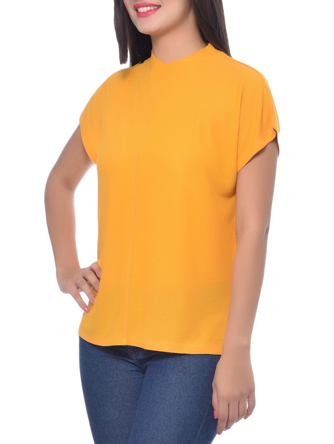 yellow viscose crepe long neck kimono top - 9612253 - Zoom Image - 2