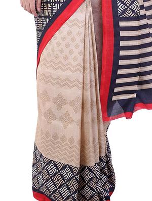 beige printed silk saree - 9613972 - Standard Image - 2