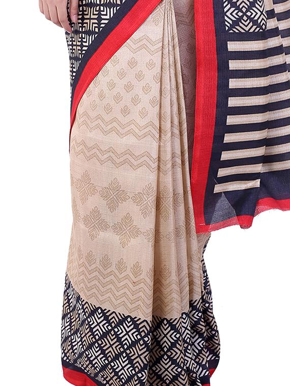 beige printed silk saree - 9613972 - Zoom Image - 2