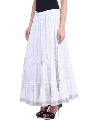 white cotton printed n sequined gathered skirt - 9617187 - Standard Image - 2