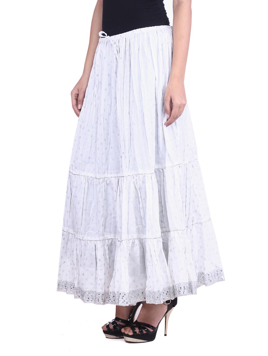 white cotton printed n sequined gathered skirt - 9617187 - Zoom Image - 2
