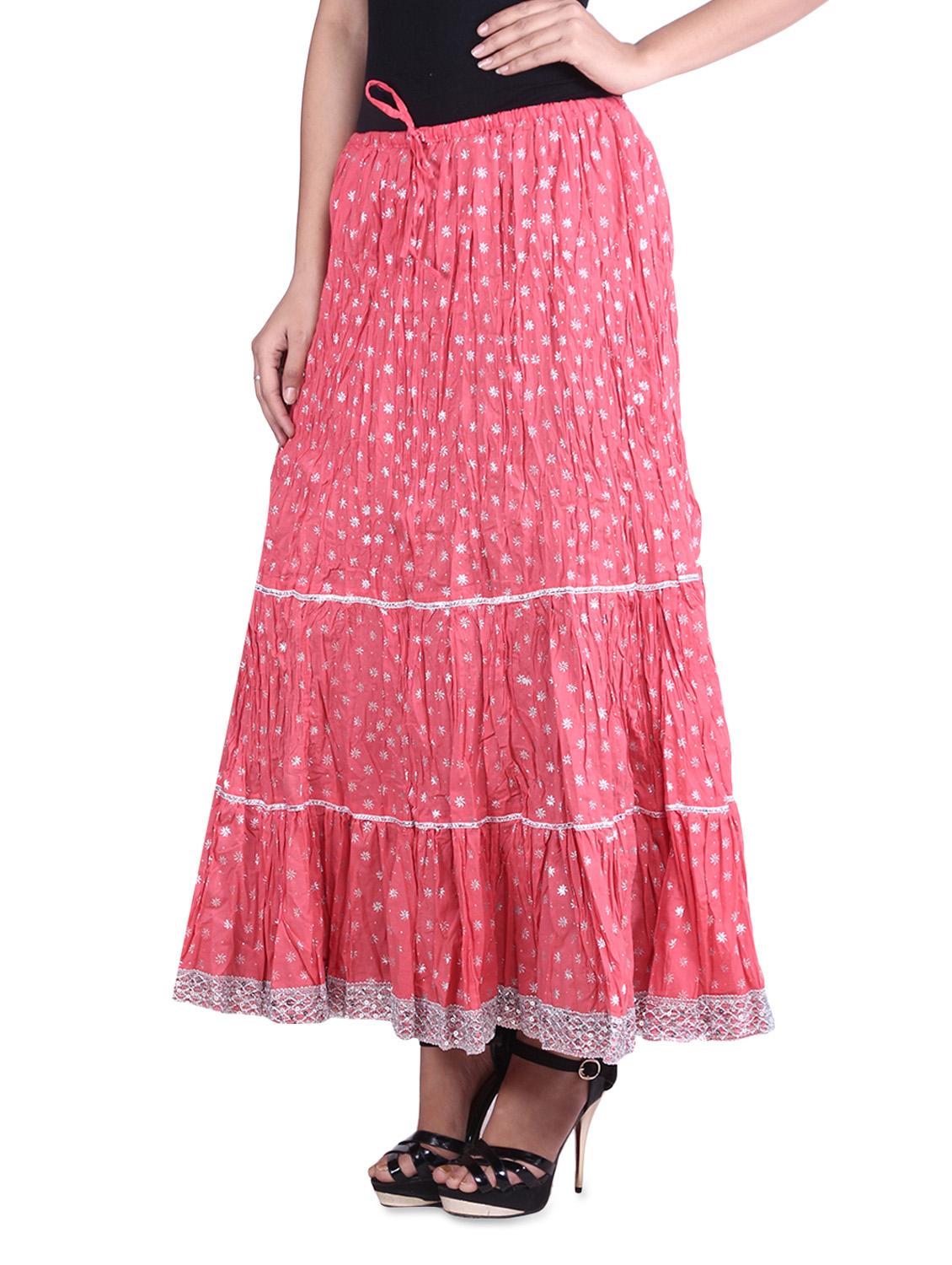 peach cotton printed n sequined gathered skirt - 9617190 - Zoom Image - 2
