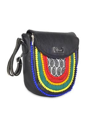black leatherette patchwork sling bag - 9622073 - Standard Image - 5