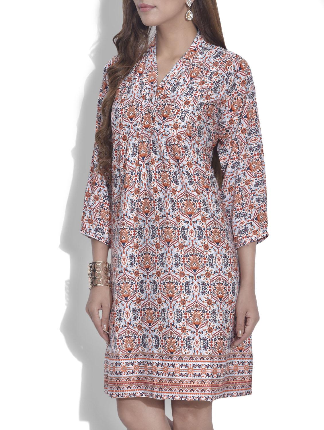 multicoloured printed polycrepe tunic - 9622119 - Zoom Image - 2