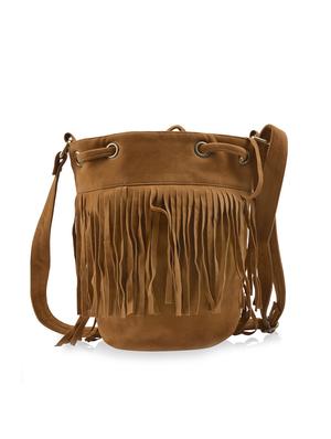 brown fringed beads embellished faux suede sling bag - 9633415 - Standard Image - 2