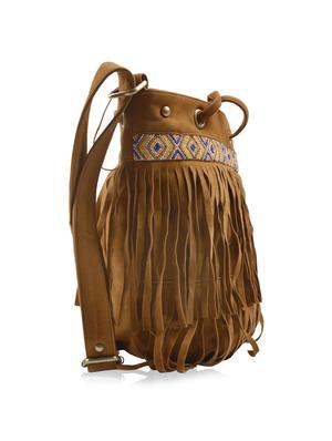 brown fringed beads embellished faux suede sling bag - 9633415 - Standard Image - 5