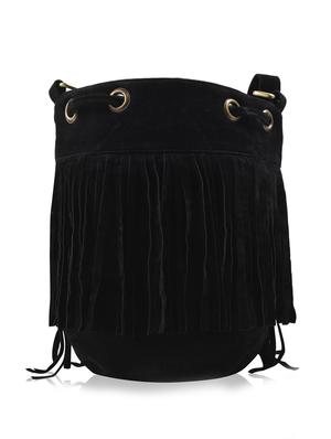 black fringed beads embellished faux suede sling bag - 9633416 - Standard Image - 2