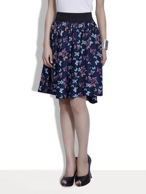 navy blue printed polycrepe skirt - 9633914 - Standard Image - 2