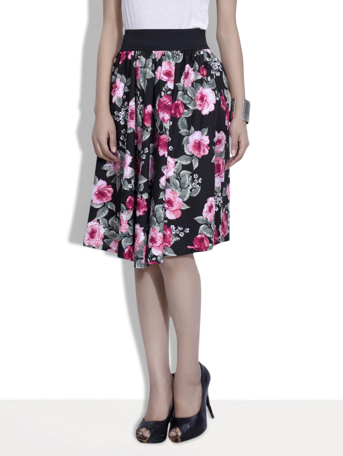 black floral print polycrepe skirt - 9633916 - Zoom Image - 2