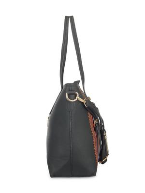 black leatherette striped handbag - 9634095 - Standard Image - 5